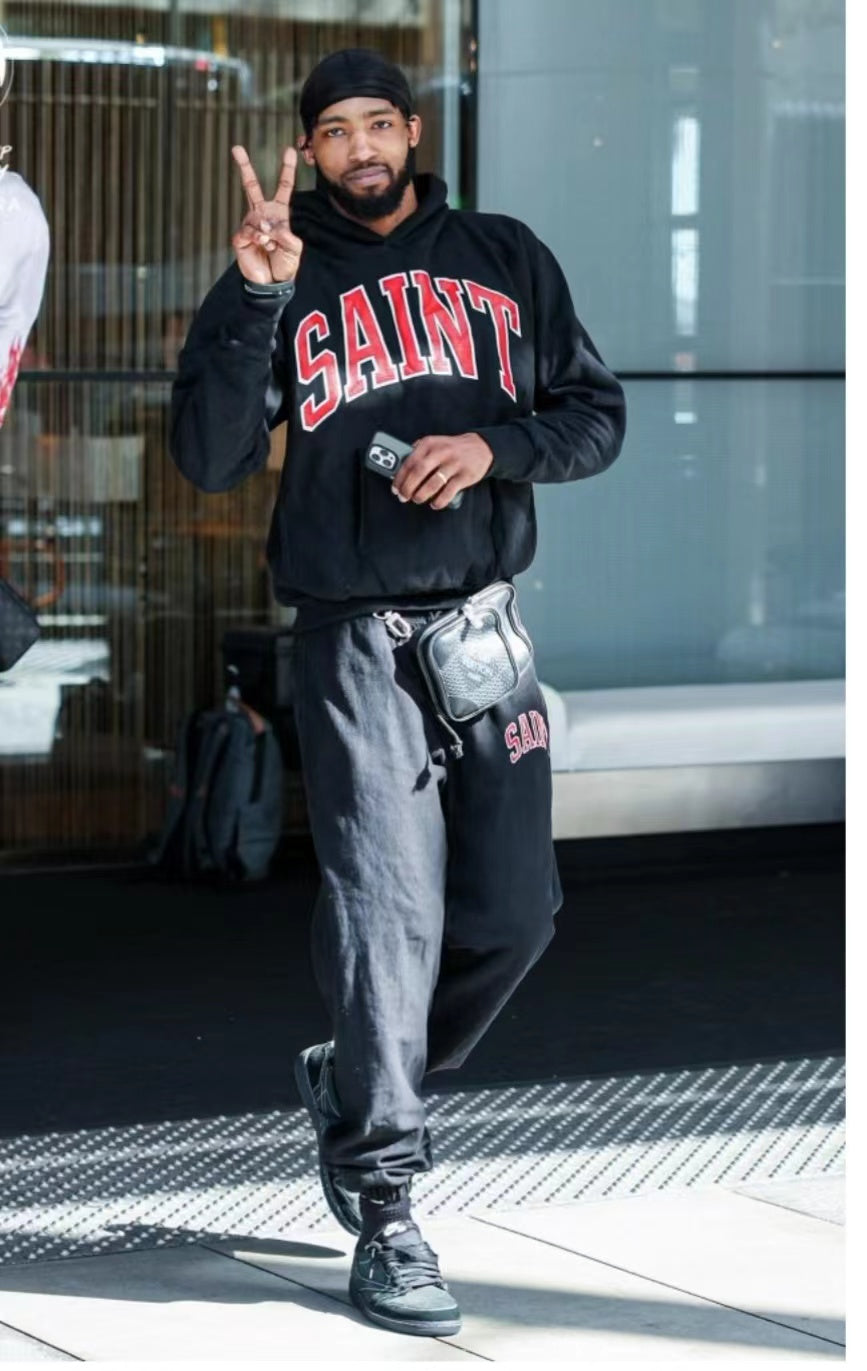 Saint Michael Logo-Print Cotton-Blend Jersey Hoodie