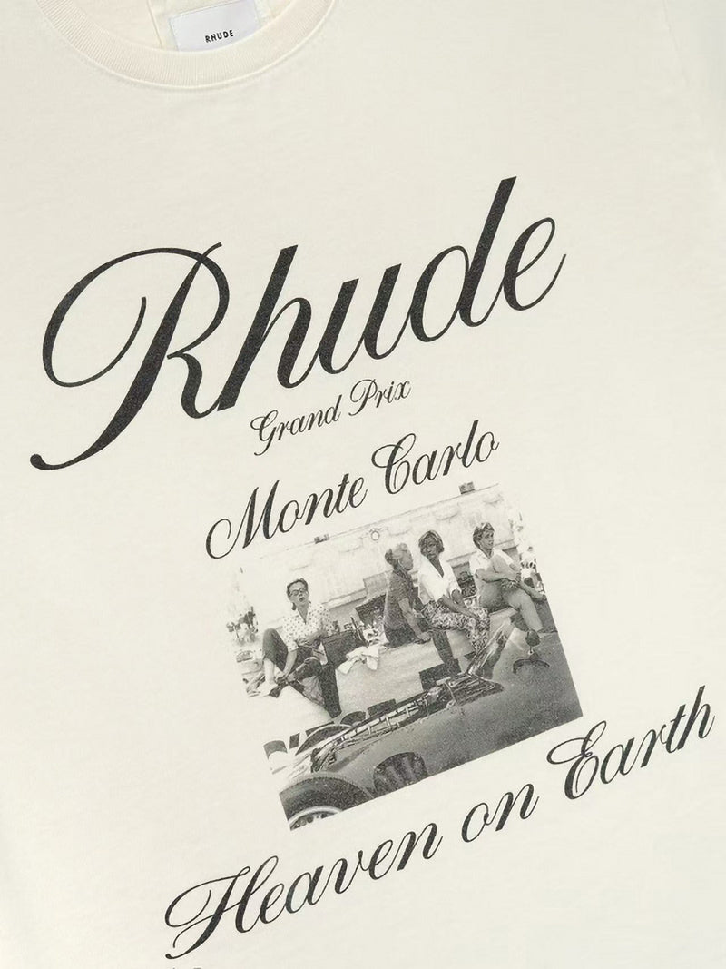 RHUDE Men's Natural Off- 'Heaven On Earth' T-Shirt