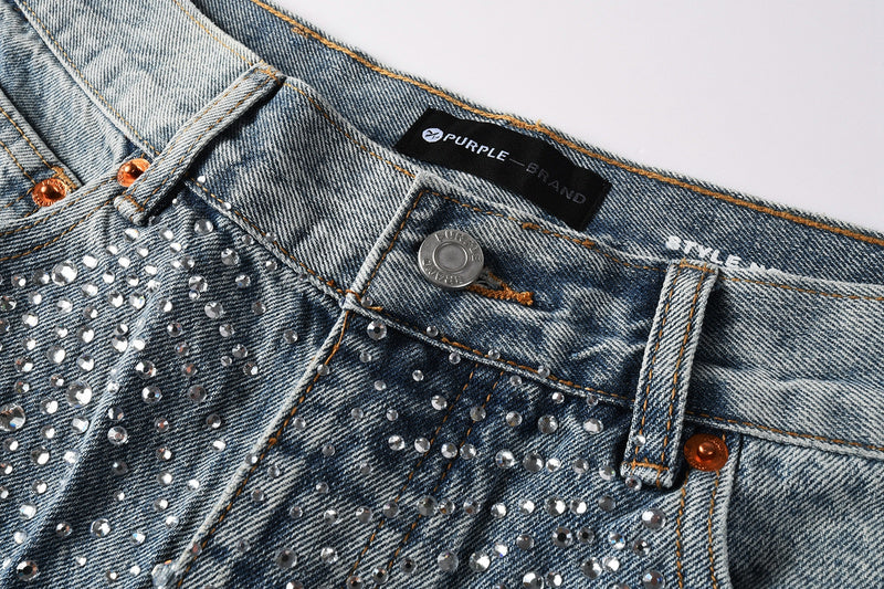 Purple Brand Crystal Diamond Denim Shorts #5097