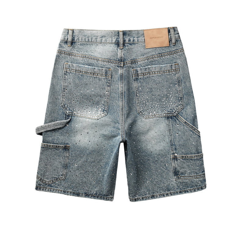Purple Brand Crystal Diamond Denim Shorts #5097
