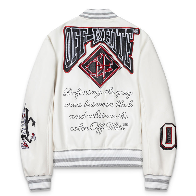 OFF WHITE Crystal Full Lea Varsity Jacket