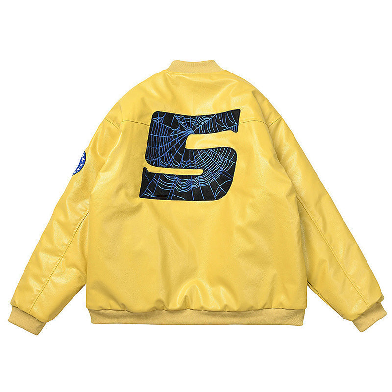 Sp5der Leather Logo Bomber Jacket
