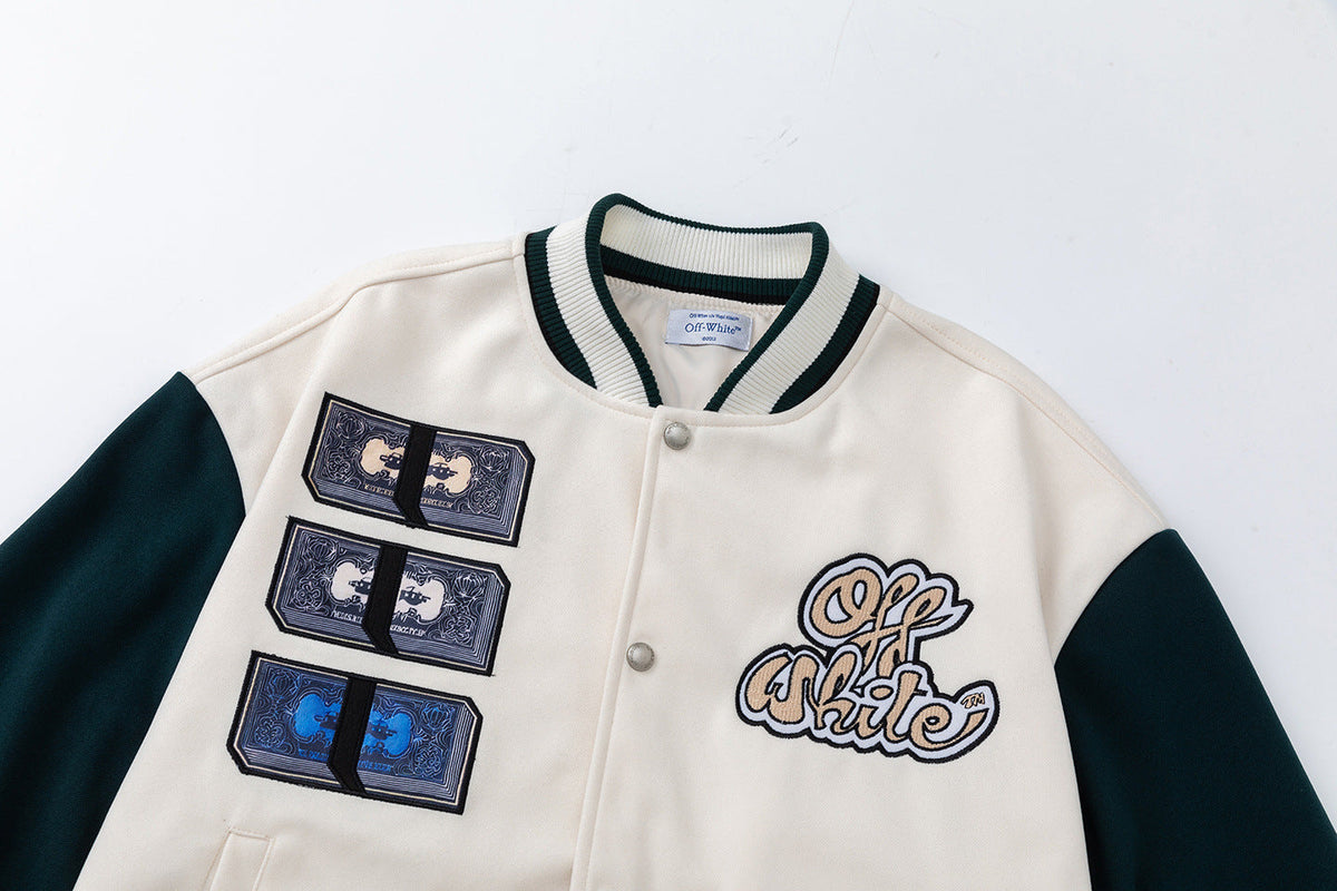 OFF WHITE Men's Blue Cash Wool Varsity Jacket