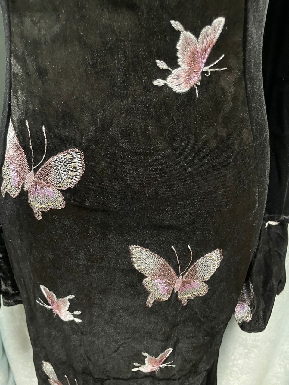 2-Piece Dark Fairy Butterfly Embroidered Velvet Dress with Choker