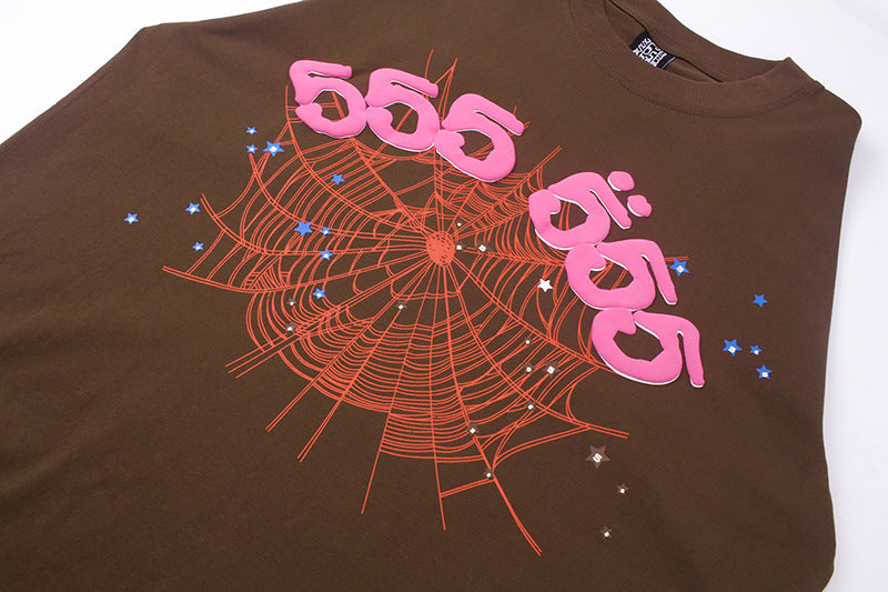 Sp5der 555555 Angel Number T-Shirt Brown
